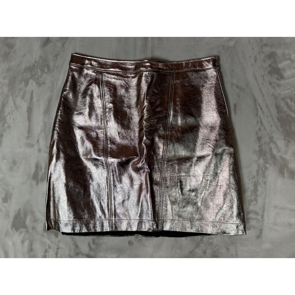 Abercrombie & Fitch Metallic Bronze Faux Leather Mini Skirt Size S Back Zip